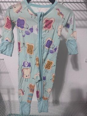 Little Sleepies Light Blue Footed One-Piece Pajamas with Toast & Jam Characters